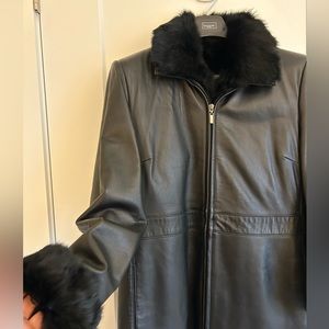 Buttery soft black leather coat with removable satin lining - fur collar & cuffs